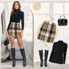 imageWomens Plaid Skirts High Waist Pencil Skirt Bodycon Mini Skirt Fall Winter Outfits for WomenCoffee
