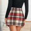 imageWomens Plaid Skirts High Waist Pencil Skirt Bodycon Mini Skirt Fall Winter Outfits for WomenRed