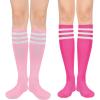 imageWomens Knee High Socks Long Athletic Thin Thigh High Stocking Outdoor Sport Casual Tube Socks2 Pack Rose Red Pink