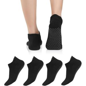 imageAmerican Trends Pilates Socks for Women Non Slip Yoga Ankle Socks with GripsBlack4 Pairs