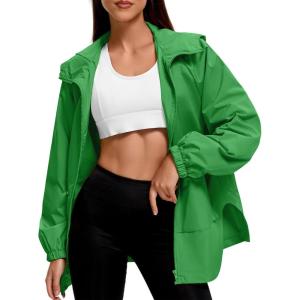 imageAmerican Trends Women Rain Jacket with Hood Lightweight Rain Coats for Women Trench Waterproof Windbreaker With Back PocketsGreen
