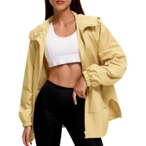 imageAmerican Trends Women Rain Jacket with Hood Lightweight Rain Coats for Women Trench Waterproof Windbreaker With Back PocketsKhaki