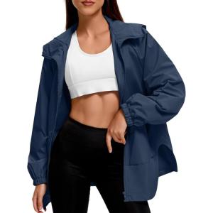 imageAmerican Trends Women Rain Jacket with Hood Lightweight Rain Coats for Women Trench Waterproof Windbreaker With Back PocketsNavy Blue