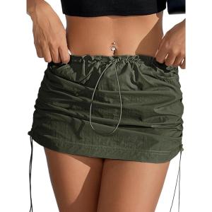 imageCargo Skirts for Women Y2K Mini Skirt Low Waist Side Drawstring Short Skirt with PocketsArmy Green