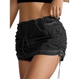 imageCargo Skirts for Women Y2K Mini Skirt Low Waist Side Drawstring Short Skirt with PocketsBlack