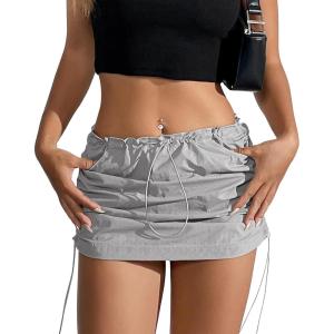imageCargo Skirts for Women Y2K Mini Skirt Low Waist Side Drawstring Short Skirt with PocketsGray