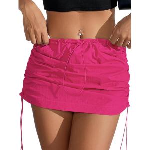 imageCargo Skirts for Women Y2K Mini Skirt Low Waist Side Drawstring Short Skirt with PocketsHot Pink