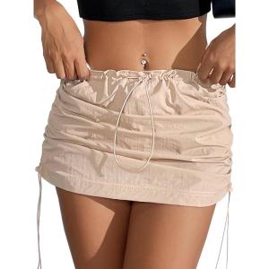 imageCargo Skirts for Women Y2K Mini Skirt Low Waist Side Drawstring Short Skirt with PocketsKhaki