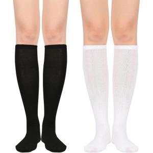 imageWomens Knee High Socks Long Athletic Thin Thigh High Stocking Outdoor Sport Casual Tube Socks2 Pack Black White