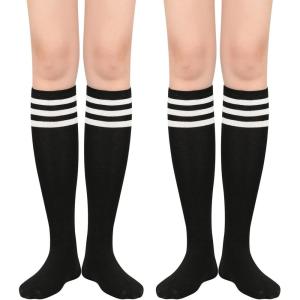 imageWomens Knee High Socks Long Athletic Thin Thigh High Stocking Outdoor Sport Casual Tube Socks2 Pack Black White Stripe