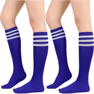 imageWomens Knee High Socks Long Athletic Thin Thigh High Stocking Outdoor Sport Casual Tube Socks2 Pack Blue White Stripe