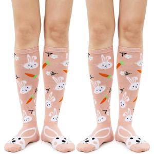 imageWomens Knee High Socks Long Athletic Thin Thigh High Stocking Outdoor Sport Casual Tube Socks2 Pack Carrot Rabbit