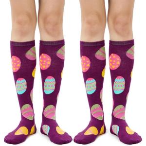 imageWomens Knee High Socks Long Athletic Thin Thigh High Stocking Outdoor Sport Casual Tube Socks2 Pack Easter Egg