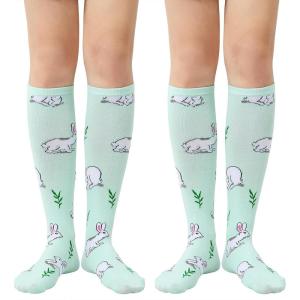 imageWomens Knee High Socks Long Athletic Thin Thigh High Stocking Outdoor Sport Casual Tube Socks2 Pack Grassland Rabbit