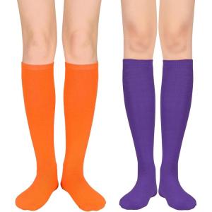 imageWomens Knee High Socks Long Athletic Thin Thigh High Stocking Outdoor Sport Casual Tube Socks2 Pack Orange  Purple