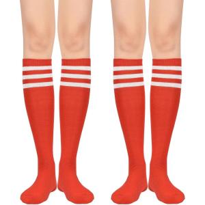 imageWomens Knee High Socks Long Athletic Thin Thigh High Stocking Outdoor Sport Casual Tube Socks2 Pack Red White