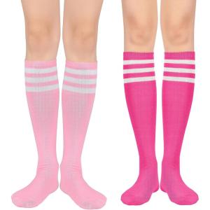 imageWomens Knee High Socks Long Athletic Thin Thigh High Stocking Outdoor Sport Casual Tube Socks2 Pack Rose Red Pink