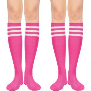 imageWomens Knee High Socks Long Athletic Thin Thigh High Stocking Outdoor Sport Casual Tube Socks2 Pack Rose Red White