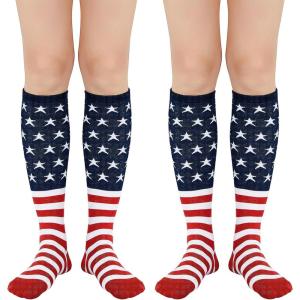 imageWomens Knee High Socks Long Athletic Thin Thigh High Stocking Outdoor Sport Casual Tube Socks2 Pack Star Flag