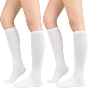 imageWomens Knee High Socks Long Athletic Thin Thigh High Stocking Outdoor Sport Casual Tube Socks2 Pack White