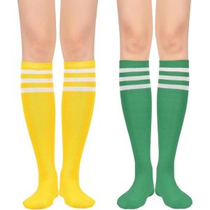imageWomens Knee High Socks Long Athletic Thin Thigh High Stocking Outdoor Sport Casual Tube Socks2 Pack Yellow Green