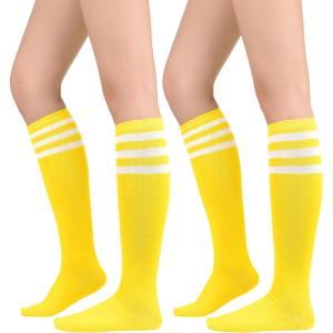 imageWomens Knee High Socks Long Athletic Thin Thigh High Stocking Outdoor Sport Casual Tube Socks2 Pack Yellow White