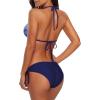 imageAmerican Trends Womens String Two Piece Halter Top Triangle Bikini Set with Tie Side Bottom Sexy Swimsuit Bathing Suits32 Blue White Stripe