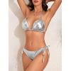 imageAmerican Trends Womens String Two Piece Halter Top Triangle Bikini Set with Tie Side Bottom Sexy Swimsuit Bathing Suits46 Silver