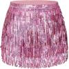 imageWomens Belly Dance Hip Scarf with Sparkly Fringe Rave Party Sequin Skirt Costume Festival Tassel SkirtPink
