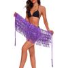 imageWomens Belly Dance Hip Scarf with Sparkly Fringe Rave Party Sequin Skirt Costume Festival Tassel SkirtPurple