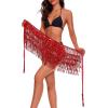 imageWomens Belly Dance Hip Scarf with Sparkly Fringe Rave Party Sequin Skirt Costume Festival Tassel SkirtRed