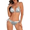 imageAmerican Trends Womens String Two Piece Halter Top Triangle Bikini Set with Tie Side Bottom Sexy Swimsuit Bathing Suits46 Silver