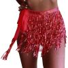 imageWomens Belly Dance Hip Scarf with Sparkly Fringe Rave Party Sequin Skirt Costume Festival Tassel SkirtRed