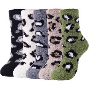 imageAmerican Trends Womens Christmas Fuzzy Socks Winter Warm Cozy Socks Soft Fluffy Athletic Socks for Women5 Pack Leopard