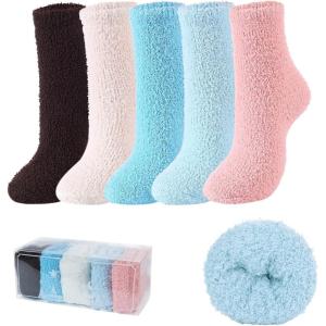 imageAmerican Trends Womens Christmas Fuzzy Socks Winter Warm Cozy Socks Soft Fluffy Athletic Socks for Women5 Pack Lightseries