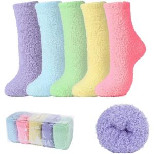 imageAmerican Trends Womens Christmas Fuzzy Socks Winter Warm Cozy Socks Soft Fluffy Athletic Socks for Women5 Pack Solid Color Without Grips