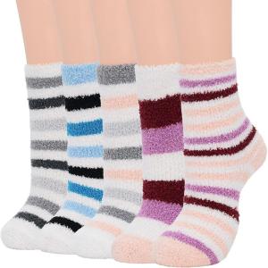 imageAmerican Trends Womens Christmas Fuzzy Socks Winter Warm Cozy Socks Soft Fluffy Athletic Socks for Women5 Pack Thinstriped