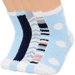 imageAmerican Trends Womens Christmas Fuzzy Socks Winter Warm Cozy Socks Soft Fluffy Athletic Socks for Women5 Pack White Blue