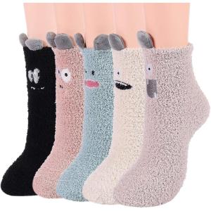 imageAmerican Trends Womens Christmas Fuzzy Socks Winter Warm Cozy Socks Soft Fluffy Athletic Socks for Women5 Pairs Cute Animal