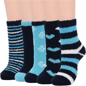 imageAmerican Trends Womens Christmas Fuzzy Socks Winter Warm Cozy Socks Soft Fluffy Athletic Socks for Women5Blackblue
