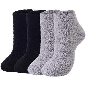 imageAmerican Trends Womens Christmas Fuzzy Socks Winter Warm Cozy Socks Soft Fluffy Athletic Socks for WomenA 4 Pairs Blackgray