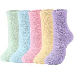 imageAmerican Trends Womens Christmas Fuzzy Socks Winter Warm Cozy Socks Soft Fluffy Athletic Socks for WomenA 5 Pairs Solid Color