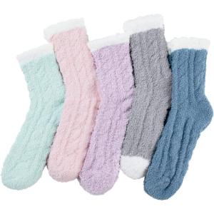 imageAmerican Trends Womens Christmas Fuzzy Socks Winter Warm Cozy Socks Soft Fluffy Athletic Socks for WomenB 5 Pack Solid Color