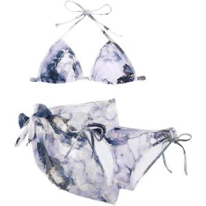 imageAmerican Trends Womens String Two Piece Halter Top Triangle Bikini Set with Tie Side Bottom Sexy Swimsuit Bathing Suits36 Marbling