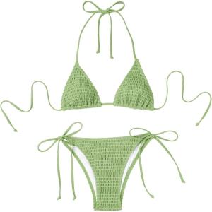 imageAmerican Trends Womens String Two Piece Halter Top Triangle Bikini Set with Tie Side Bottom Sexy Swimsuit Bathing Suits41 Light Green