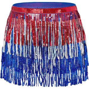 imageWomens Belly Dance Hip Scarf with Sparkly Fringe Rave Party Sequin Skirt Costume Festival Tassel SkirtAmerican Flag