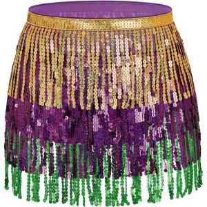 imageWomens Belly Dance Hip Scarf with Sparkly Fringe Rave Party Sequin Skirt Costume Festival Tassel SkirtMardi Gras