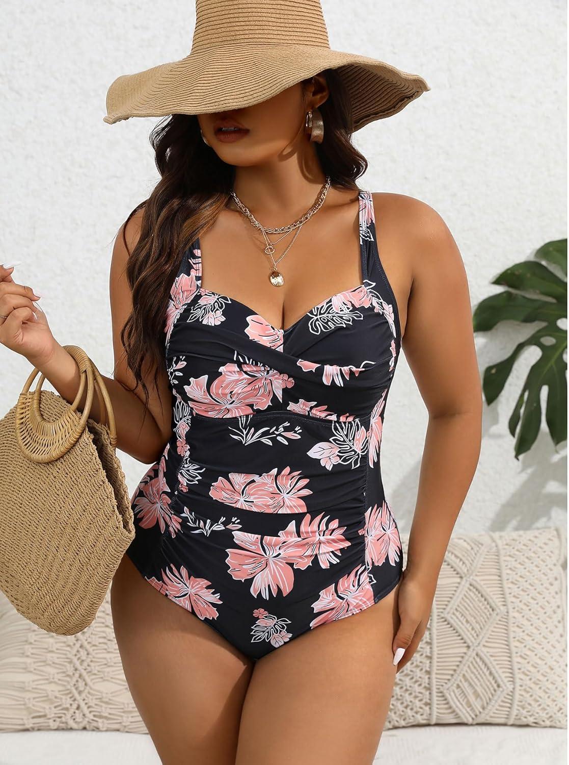 imageWomen Plus Size Bathing Suit Tummy Control Womens Swimsuits One Piece Plus Size Swimsuits Vintage Swimwear01 Pink Floral