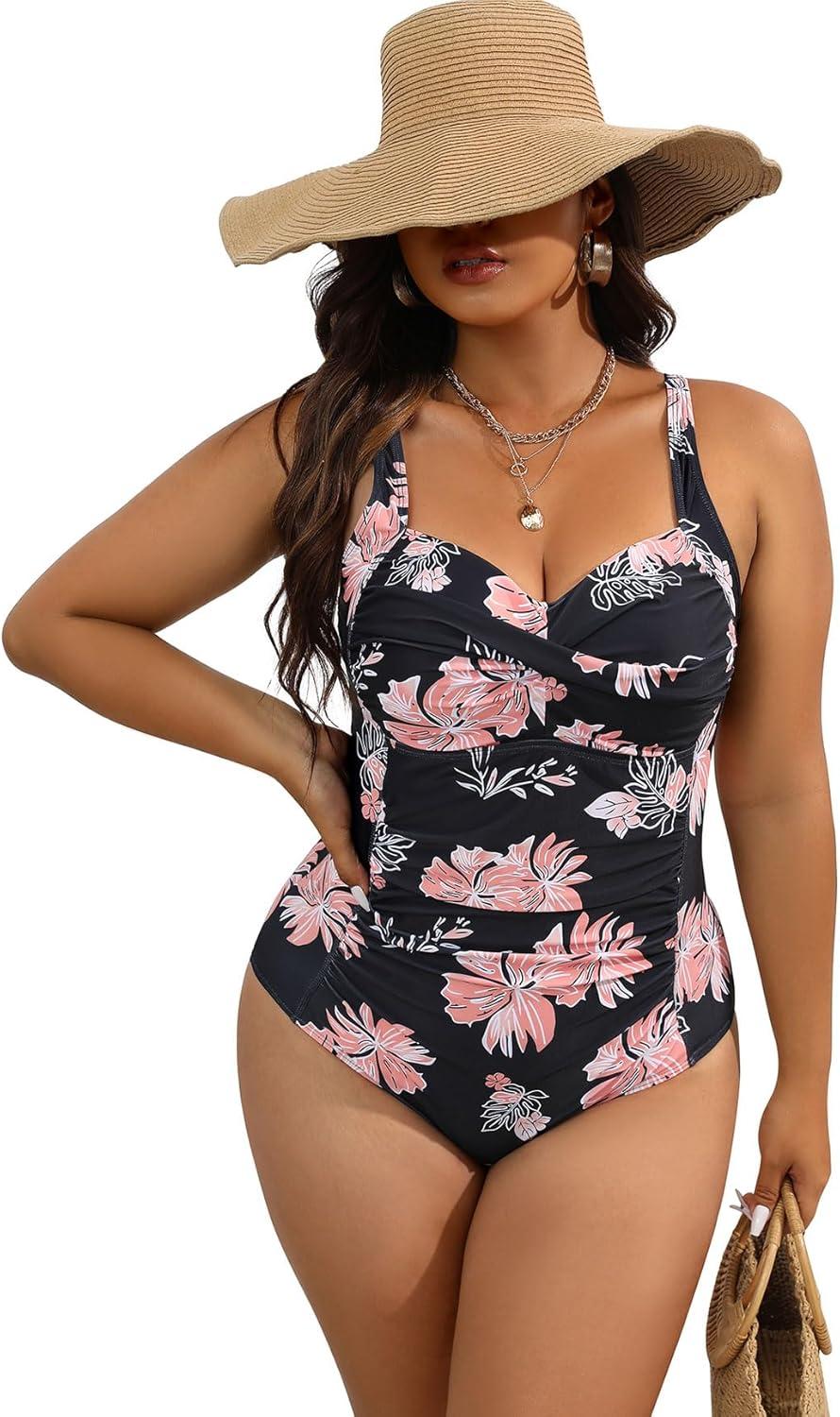 imageWomen Plus Size Bathing Suit Tummy Control Womens Swimsuits One Piece Plus Size Swimsuits Vintage Swimwear01 Pink Floral