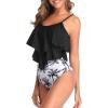 imageAmerican Trends High Waisted Tankini Swimsuits for Women Flounce Top Tummy Control Bathing Suits02 Black White